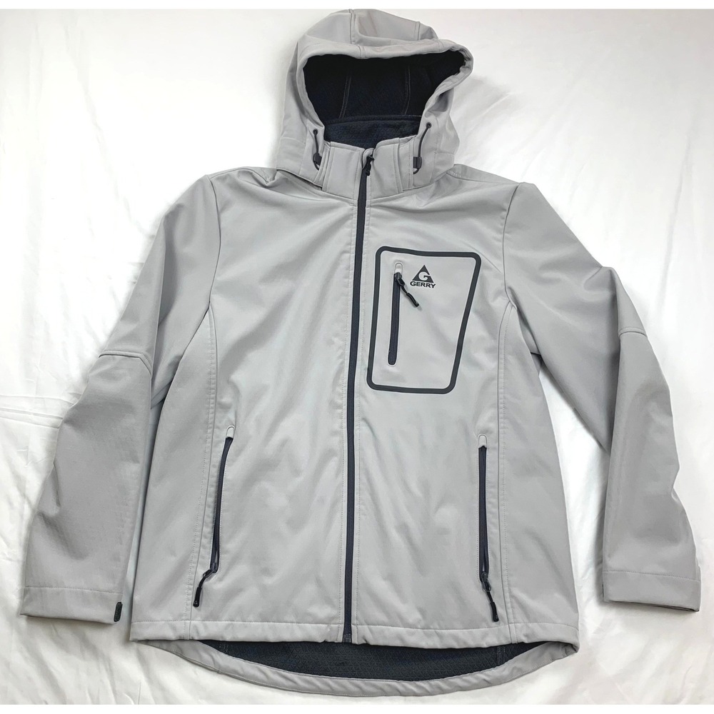 Gerry Softshell Jacket Mens XL Gray‎ Hooded Fleece Lined Water Resistant 1791630